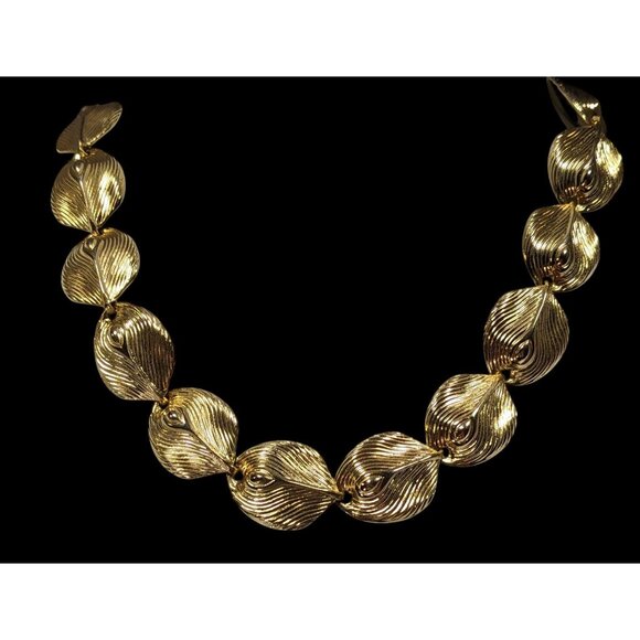 Vintage Peacock Feather Gold Tone Link Toggle Necklace - Picture 2 of 6